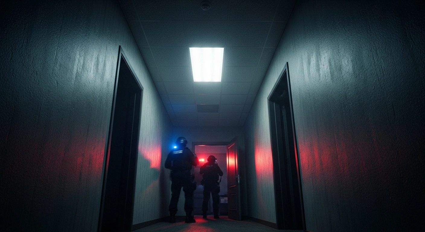 Police officers respond to a violent knife attack inside an apartment building in Wroclaw, Poland.
