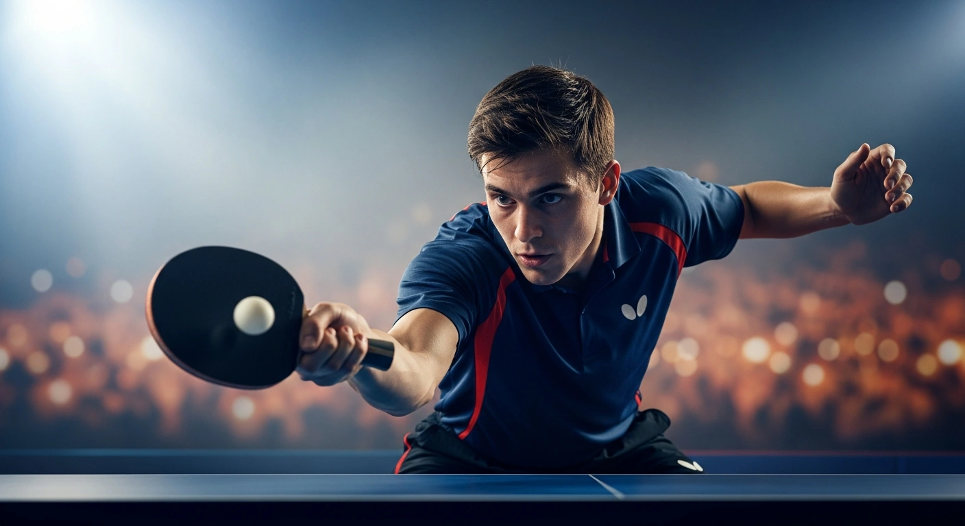 A professional table tennis player competes in the WTT Contender Lagos 2026 tournament held in Nigeria.