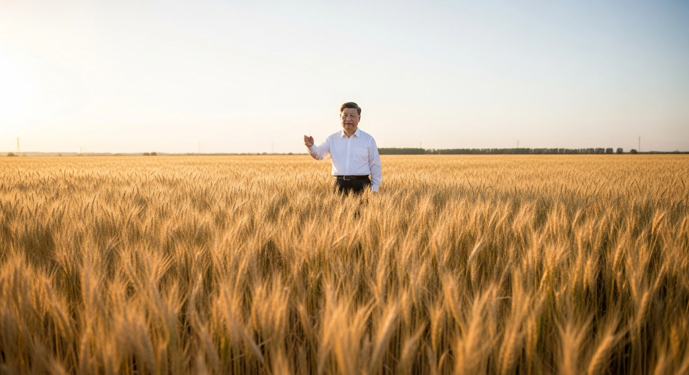 Chinese President Xi Jinping inspects a wheat field in Dezhou, Shandong Province, to emphasize rural modernization and agricultural development.