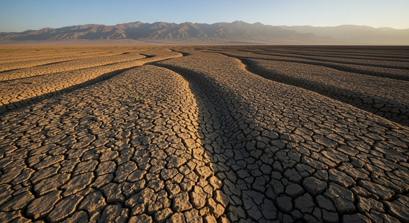 A wide view of the rugged, arid landscape in the Xinjiang region near Urumqi following a 5.3-magnitude earthquake.