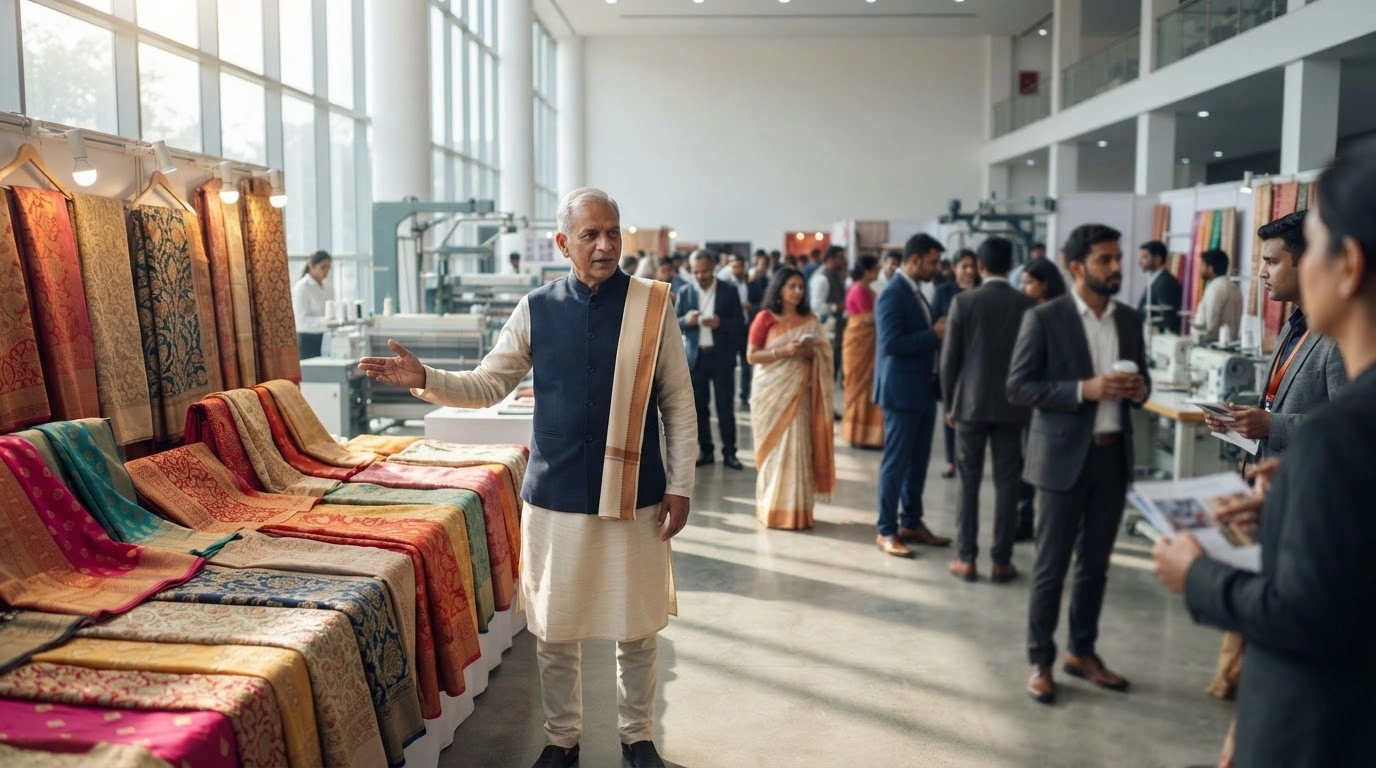 Uttar Pradesh Chief Minister Yogi Adityanath inaugurates the UP TEX 2026 textile summit in Lucknow to promote the state as a global apparel manufacturing hub.