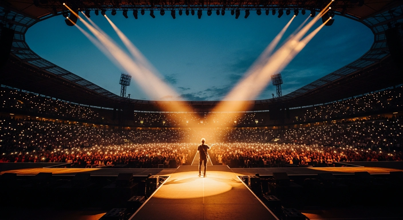 Country music star Zach Bryan performs a headline concert to a large crowd at Parken Stadium in Copenhagen, Denmark.