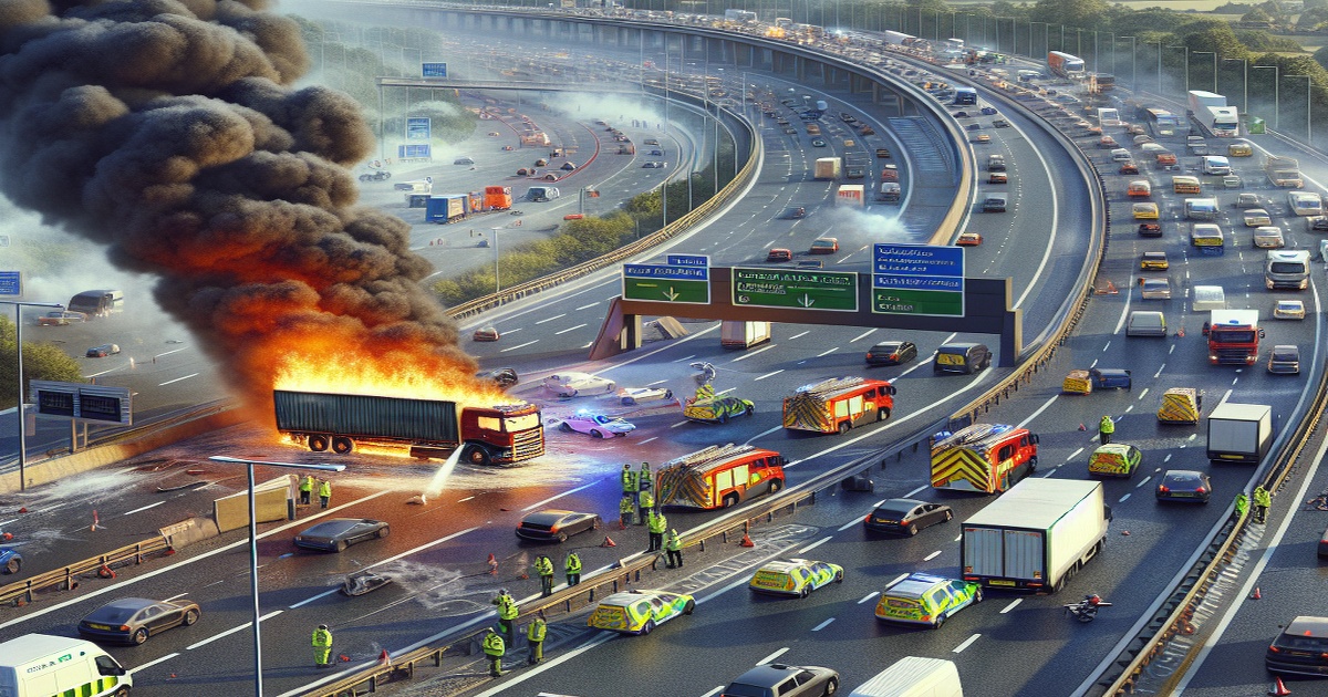Main image to the post M62 Westbound Closed Due to Lorry Fire, Causing Delays