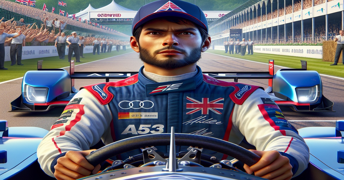 Main image to the post Kush Maini Drives Alpine A523 at Goodwood, Representing Team and Celebrating Motorsport Milestones