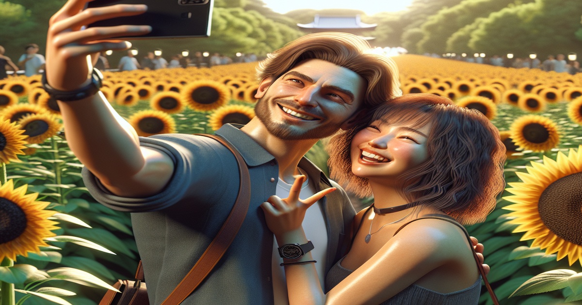 Main image to the post Couple Captures Memories Amidst Vibrant Sunflower Fields at Tokyo's Showa Kinen Park