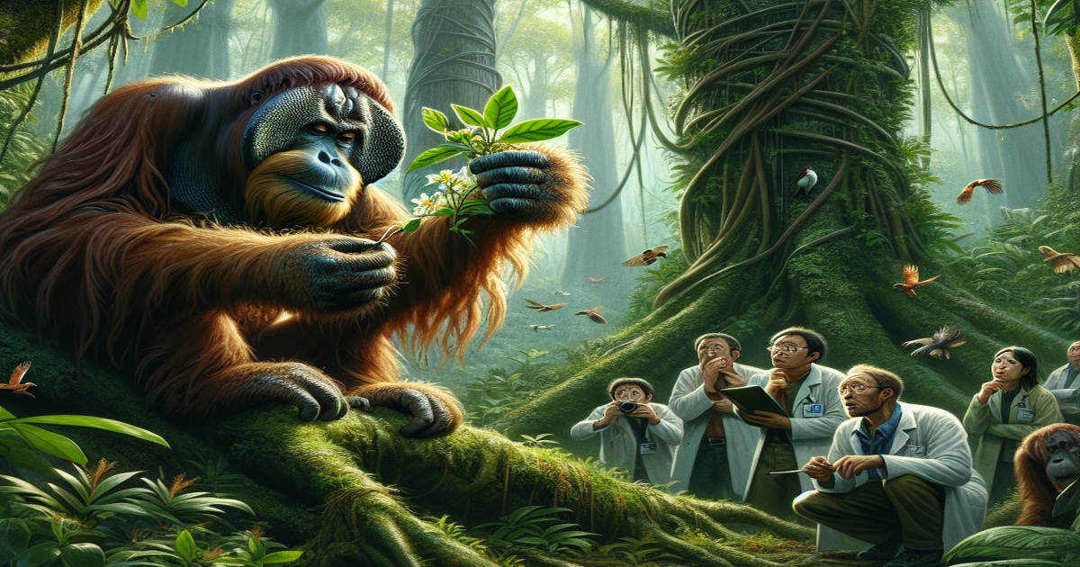 Main image to the post Sumatran Orangutan Rakus Demonstrates Self-Treatment of Wound Using Medicinal Plant