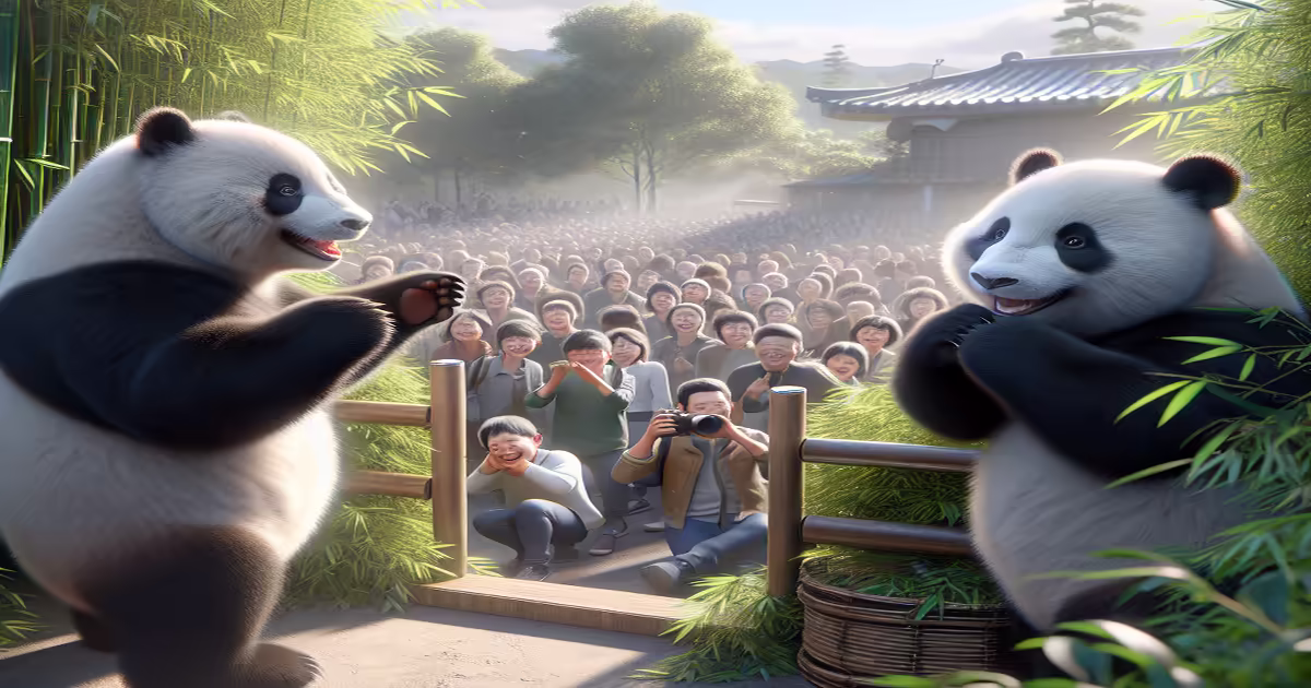 Giant Pandas Zhi Shi and Zhi Ma Make Their Public Debut in Harbin