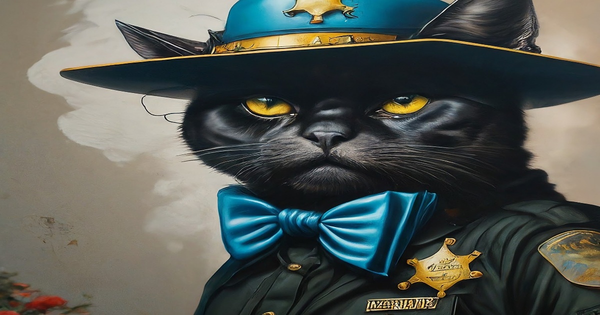 Main image to the post Blue Bow and Black Cat Sheriff Graffiti Draw Attention in Yuyao