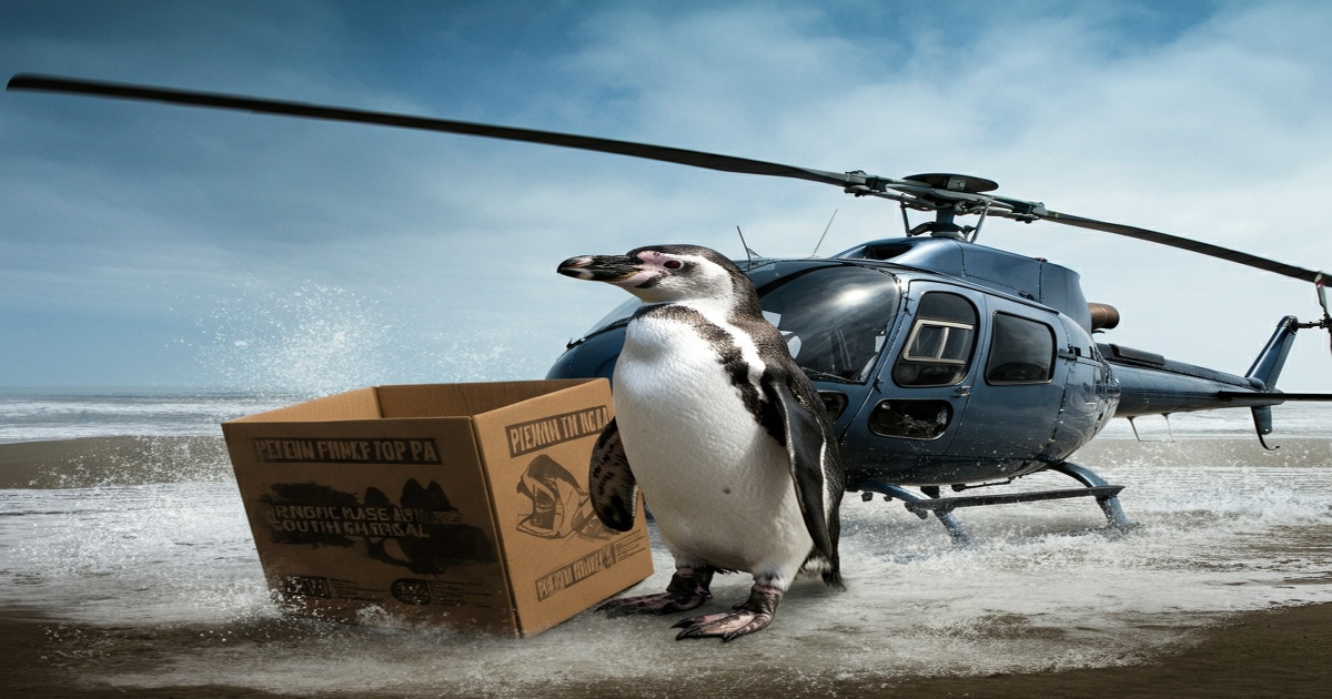 Main image to the post Penguin in a Box Causes Helicopter Crash in South Africa