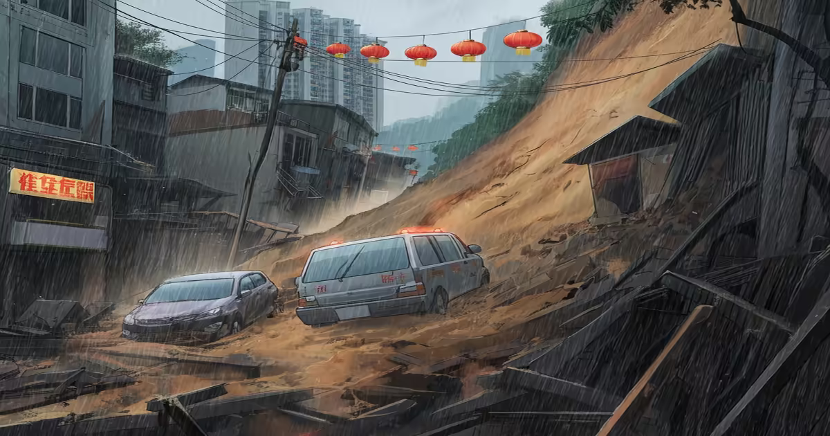 Landslide in Guangzhou Causes Damage and Traps Residents Amid Heavy Rain