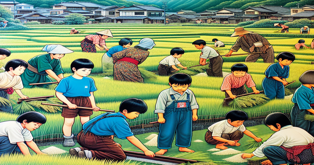 Main image to the post Elementary School Children in Kumamoto Harvest Rice to Support Education in Cambodia