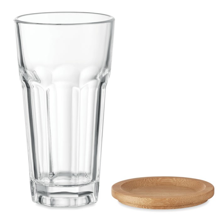 Glas met bamboe deksel