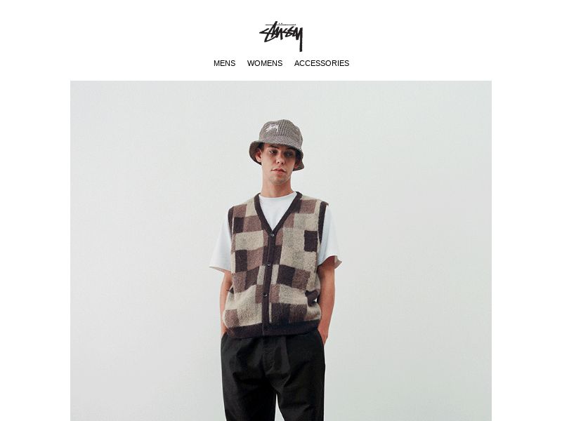 特価限定品 stussy wobbly check sweater vest L 得価大特価