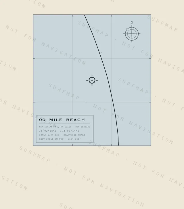 90 Mile Beach chart, the full artwork printed on the back