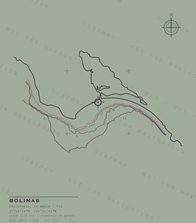 Bolinas chart, the full artwork printed on the back