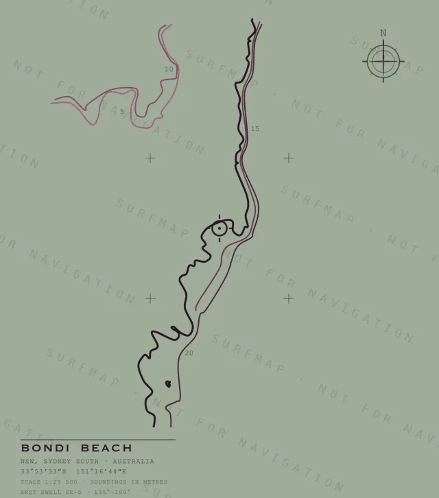 Bondi Beach chart, the full artwork printed on the back