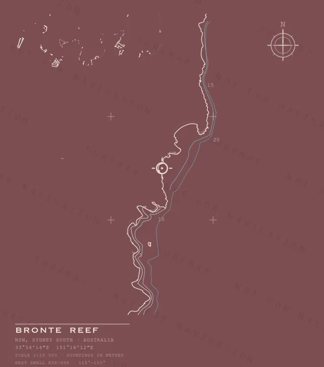Bronte Reef chart, the full artwork printed on the back