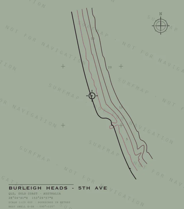 Burleigh Heads - 5th Ave chart, the full artwork printed on the back