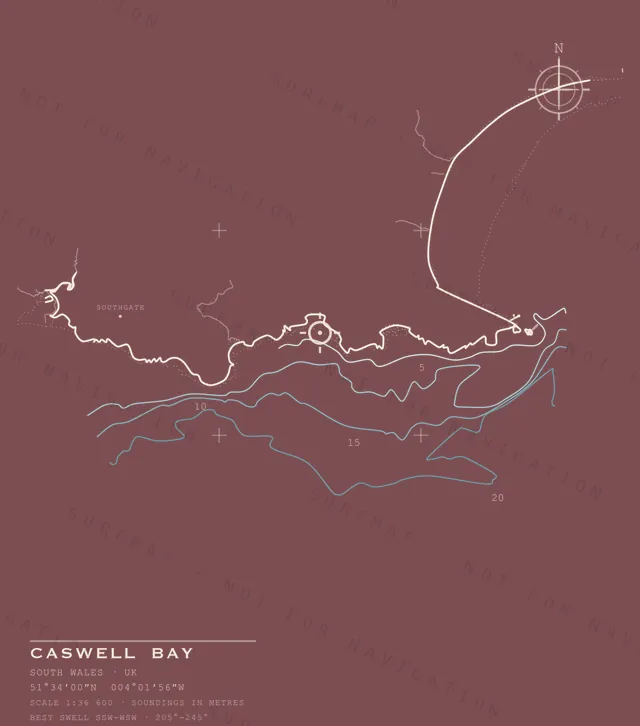 Caswell Bay chart, the full artwork printed on the back