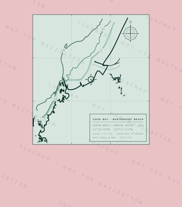 Coos Bay - Bastendorf Beach chart, the full artwork printed on the back