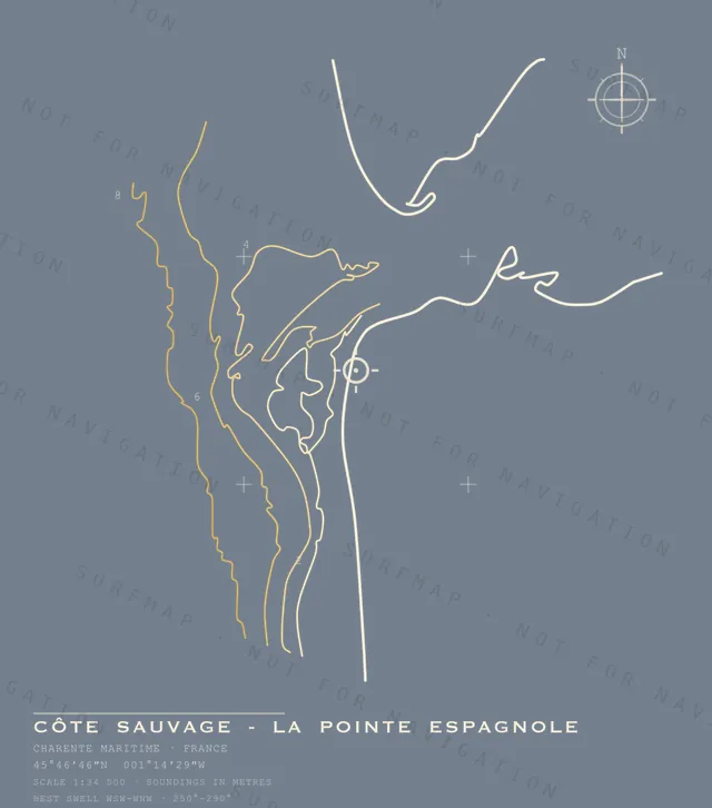 Côte Sauvage - la Pointe Espagnole chart, the full artwork printed on the back