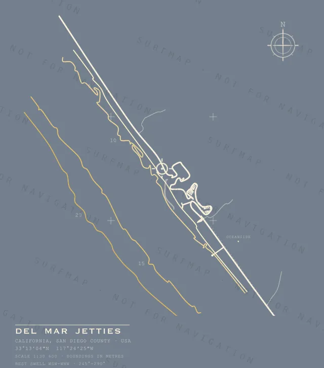 Del Mar Jetties chart, the full artwork printed on the back