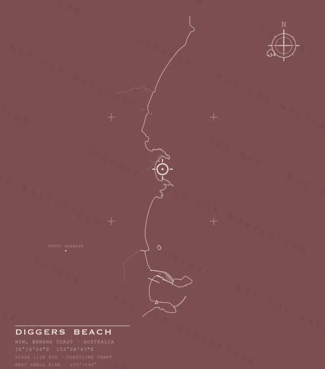 Diggers Beach chart, the full artwork printed on the back