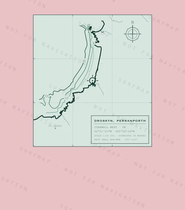 Droskyn, Perranporth chart, the full artwork printed on the back