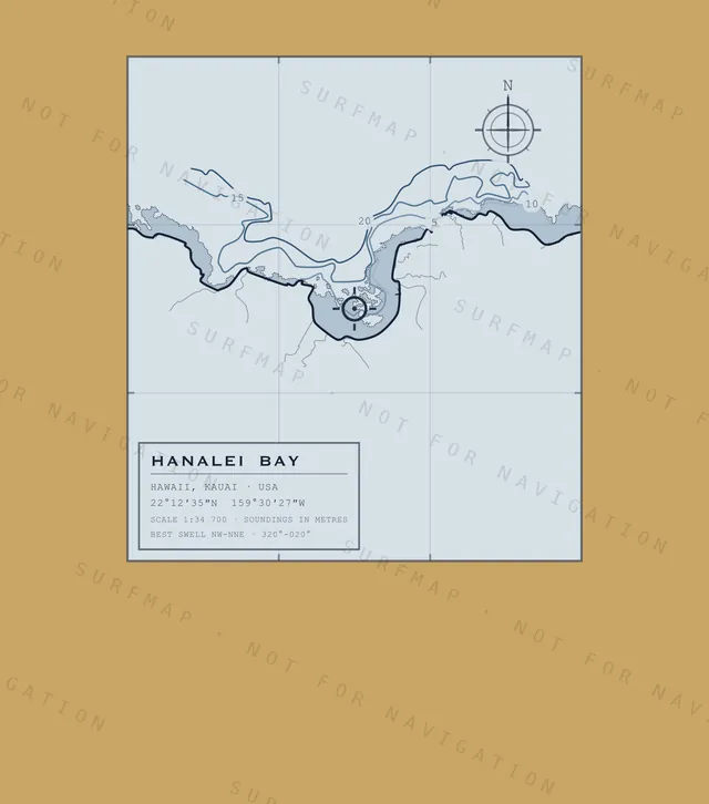 Hanalei Bay chart, the full artwork printed on the back