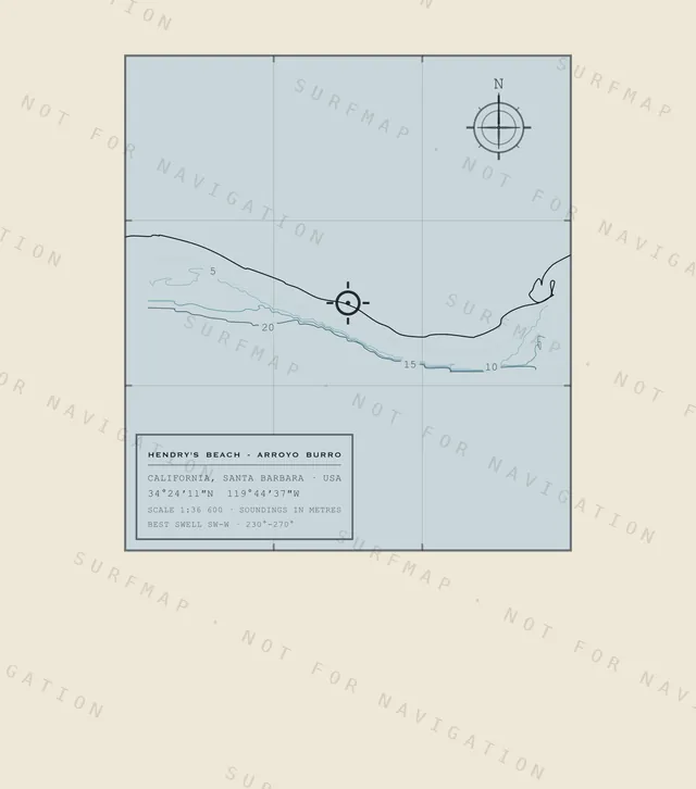 Hendry's Beach - Arroyo Burro chart, the full artwork printed on the back