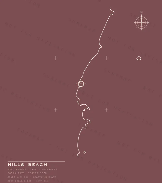 Hills Beach chart, the full artwork printed on the back