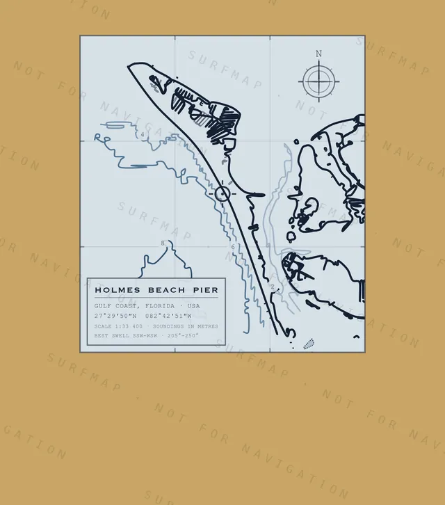 Holmes Beach Pier chart, the full artwork printed on the back