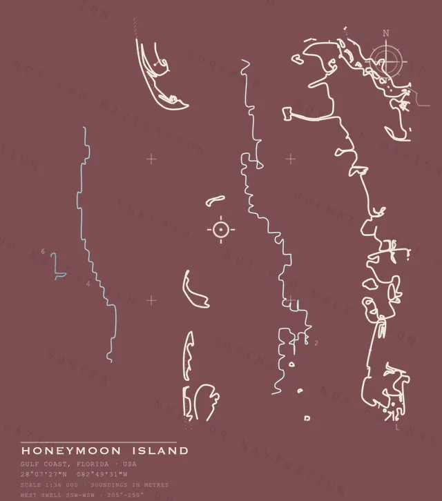 Honeymoon Island chart, the full artwork printed on the back