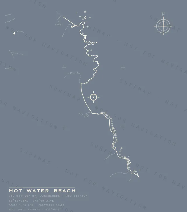 Hot Water Beach chart, the full artwork printed on the back
