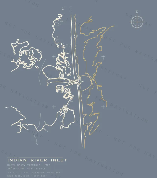 Indian River Inlet chart, the full artwork printed on the back