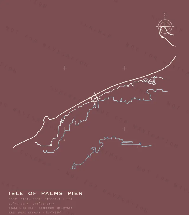 Isle of Palms Pier chart, the full artwork printed on the back