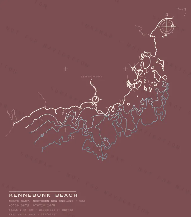 Kennebunk Beach chart, the full artwork printed on the back