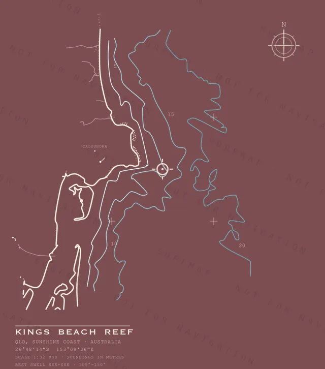Kings Beach Reef chart, the full artwork printed on the back