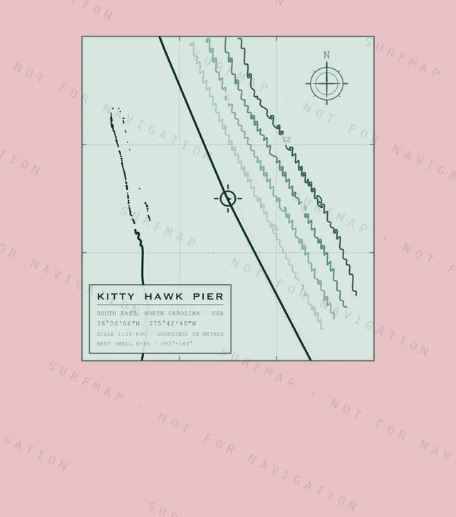 Kitty Hawk Pier chart, the full artwork printed on the back