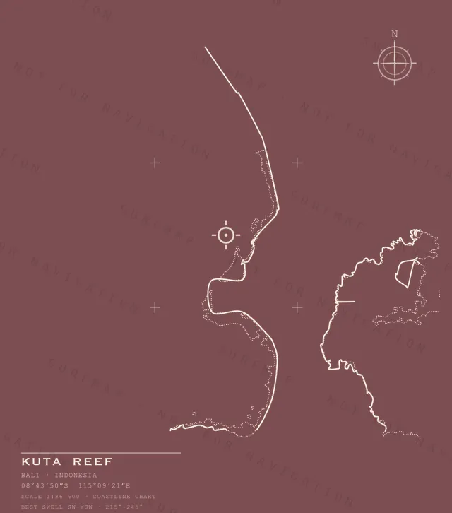 Kuta Reef chart, the full artwork printed on the back