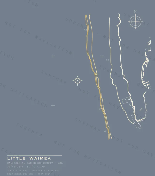 Little Waimea chart, the full artwork printed on the back