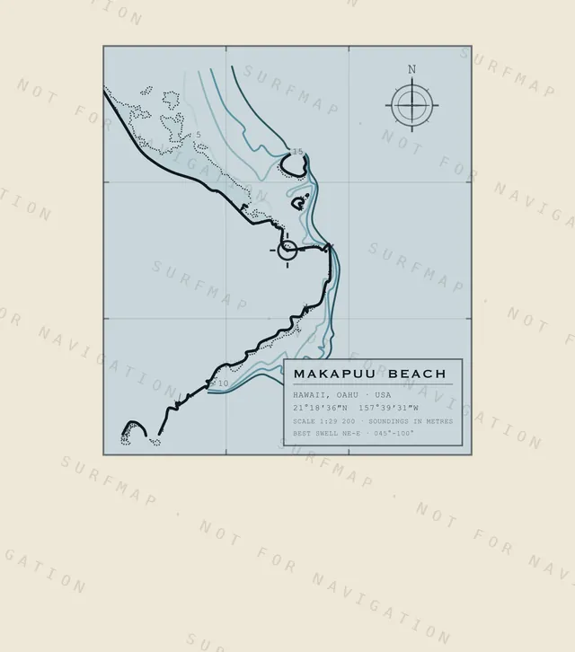 Makapuu Beach chart, the full artwork printed on the back