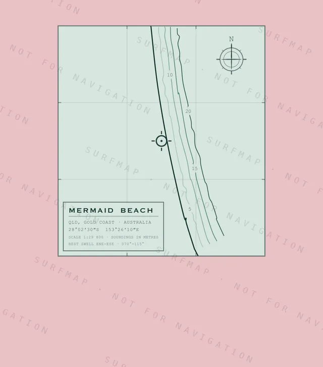 Mermaid Beach chart, the full artwork printed on the back
