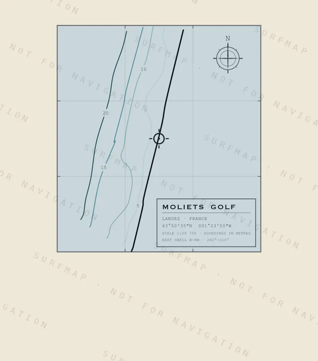 Moliets Golf chart, the full artwork printed on the back
