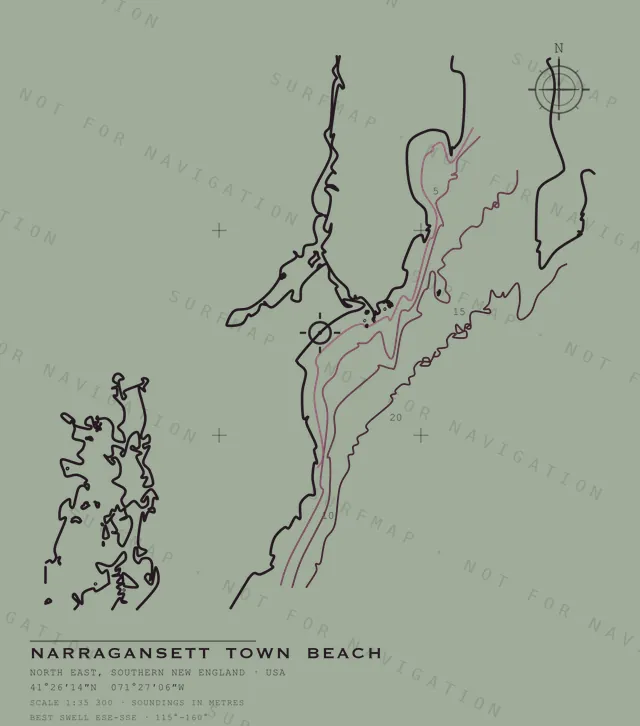 Narragansett Town Beach chart, the full artwork printed on the back