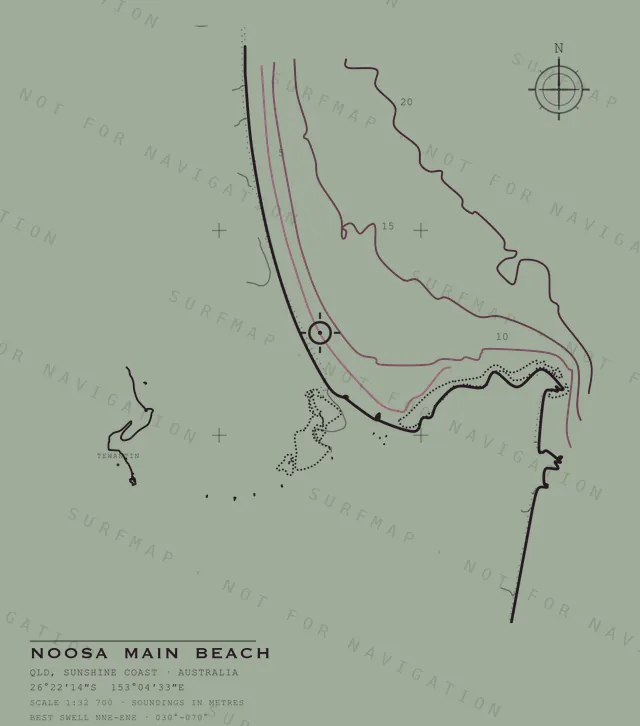 Noosa Main Beach chart, the full artwork printed on the back