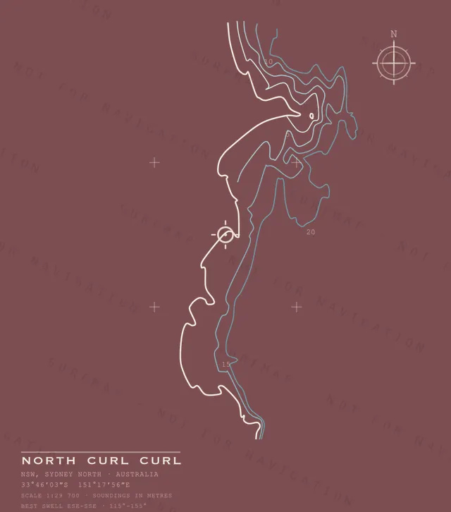 North Curl Curl chart, the full artwork printed on the back