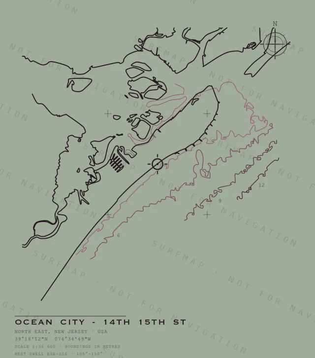 Ocean City - 14th 15th St chart, the full artwork printed on the back