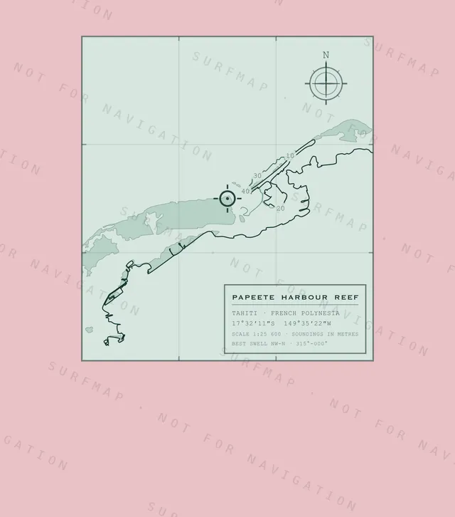 Papeete Harbour Reef chart, the full artwork printed on the back