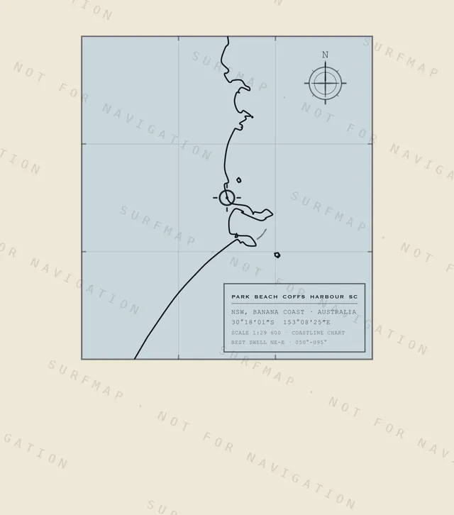 Park Beach Coffs Harbour SC chart, the full artwork printed on the back